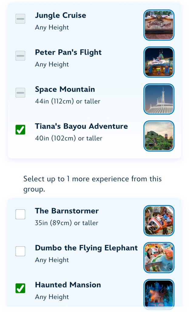 Step 4: Choose your rides from Tier 1 and 2