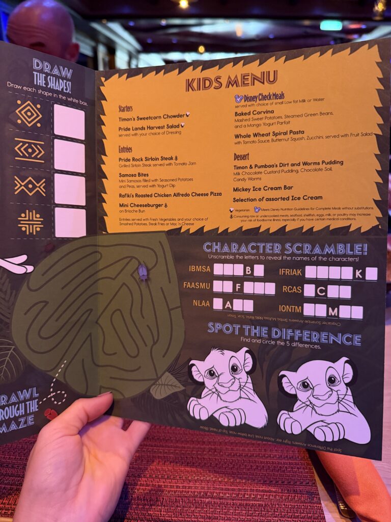Kids Menu Pride Lands Disney Destiny